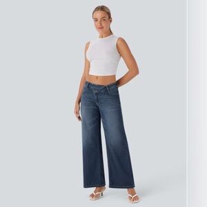 HALARA Asymmetric Dark Blue Stretch Denim Wide Leg Jeans Women’s  M Reg